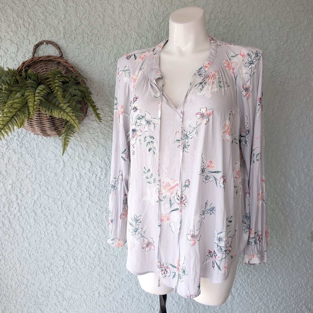 Torrid Gathered Keyhole Neckline Lilac Floral Peasant Tunic‎ Blouse Top Size 2X